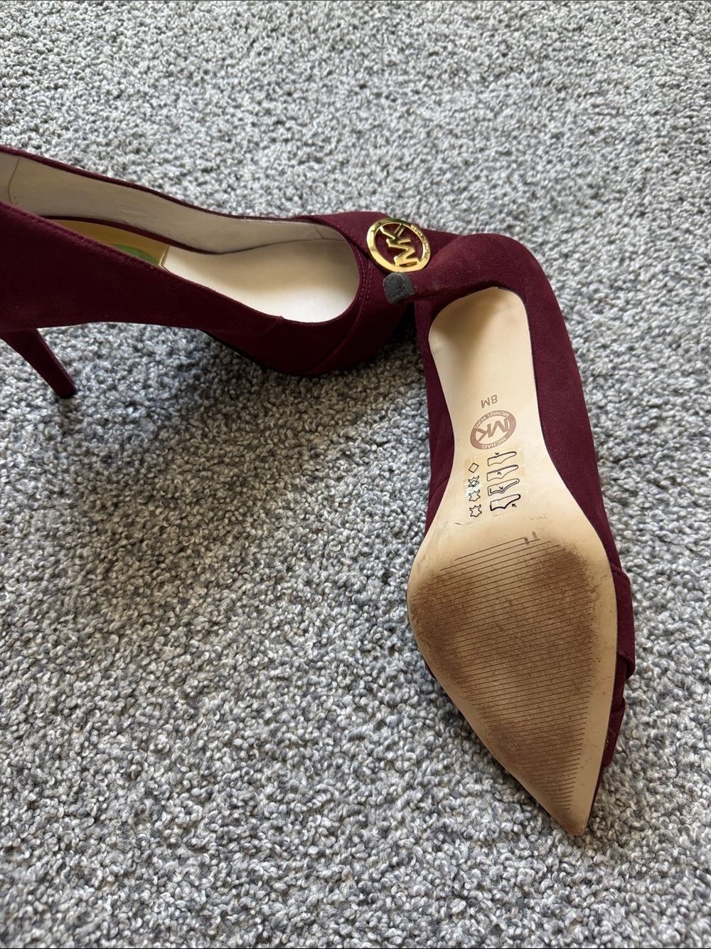 Michael Kors Wine Pointed Toe Pumps with Gold MK Medallion - Picture 7 of 7